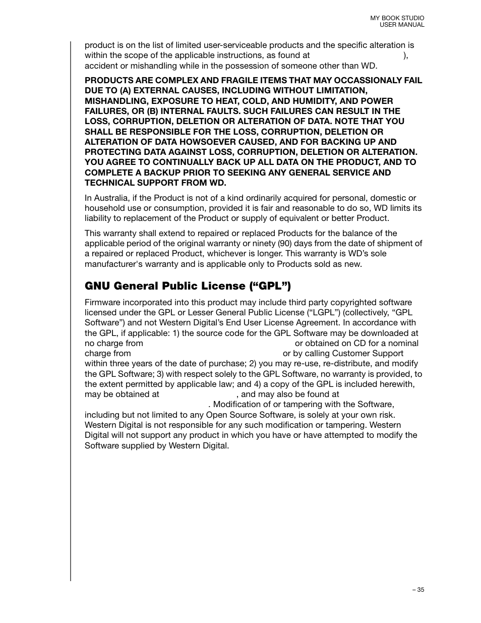 Gnu general public license (“gpl”) | Western Digital My Book Studio (USB 3.0) User Manual User Manual | Page 39 / 42