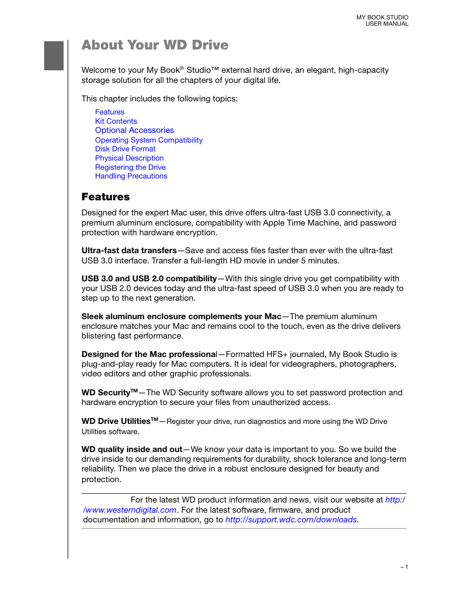 About your wd drive, Features | Western Digital My Book Studio (USB 3.0) User Manual User Manual | Page 5 / 42