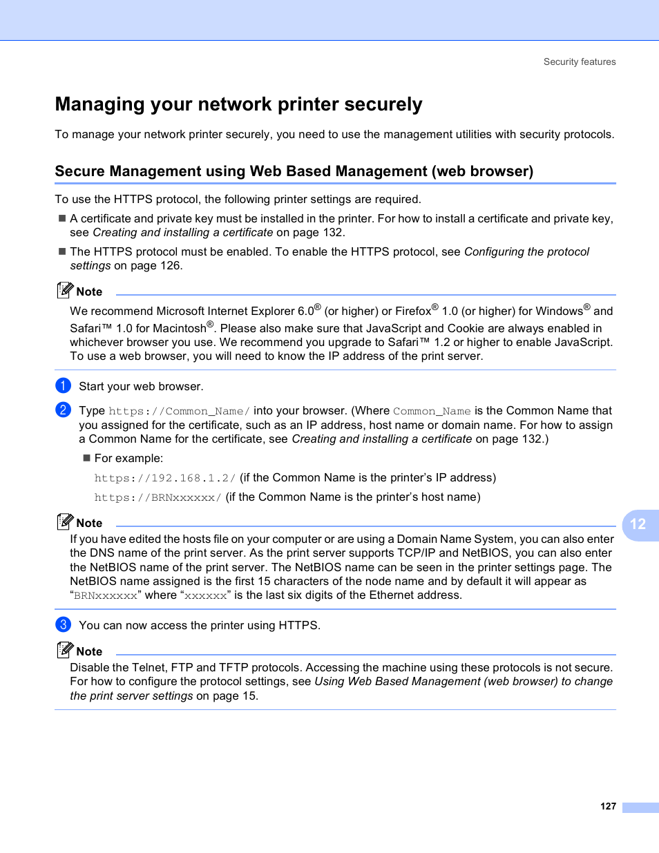 Managing your network printer securely | Brother HL 4040CN User Manual | Page 134 / 177