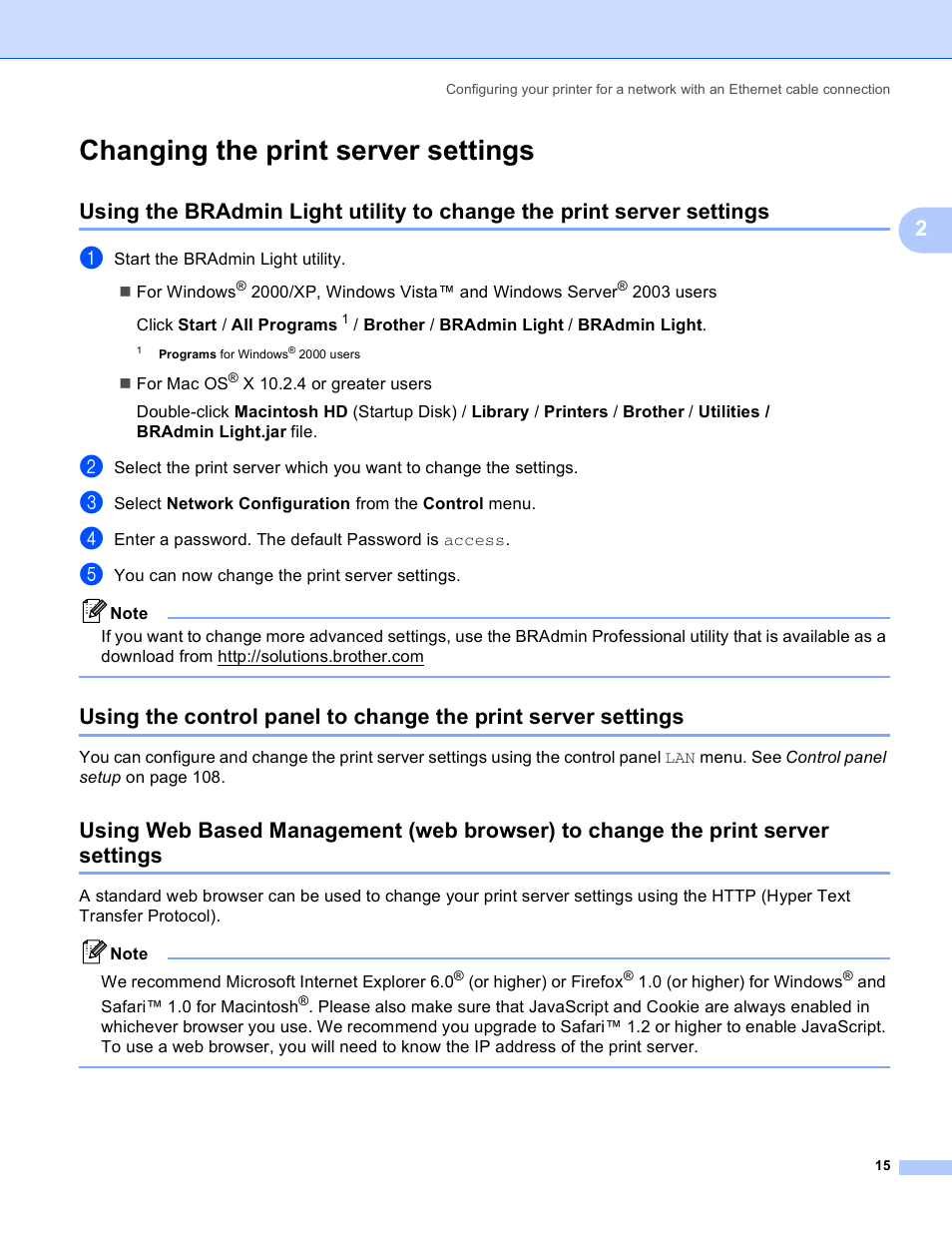 Changing the print server settings | Brother HL 4040CN User Manual | Page 22 / 177