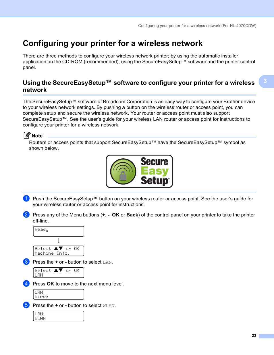 Configuring your printer for a wireless network | Brother HL 4040CN User Manual | Page 30 / 177