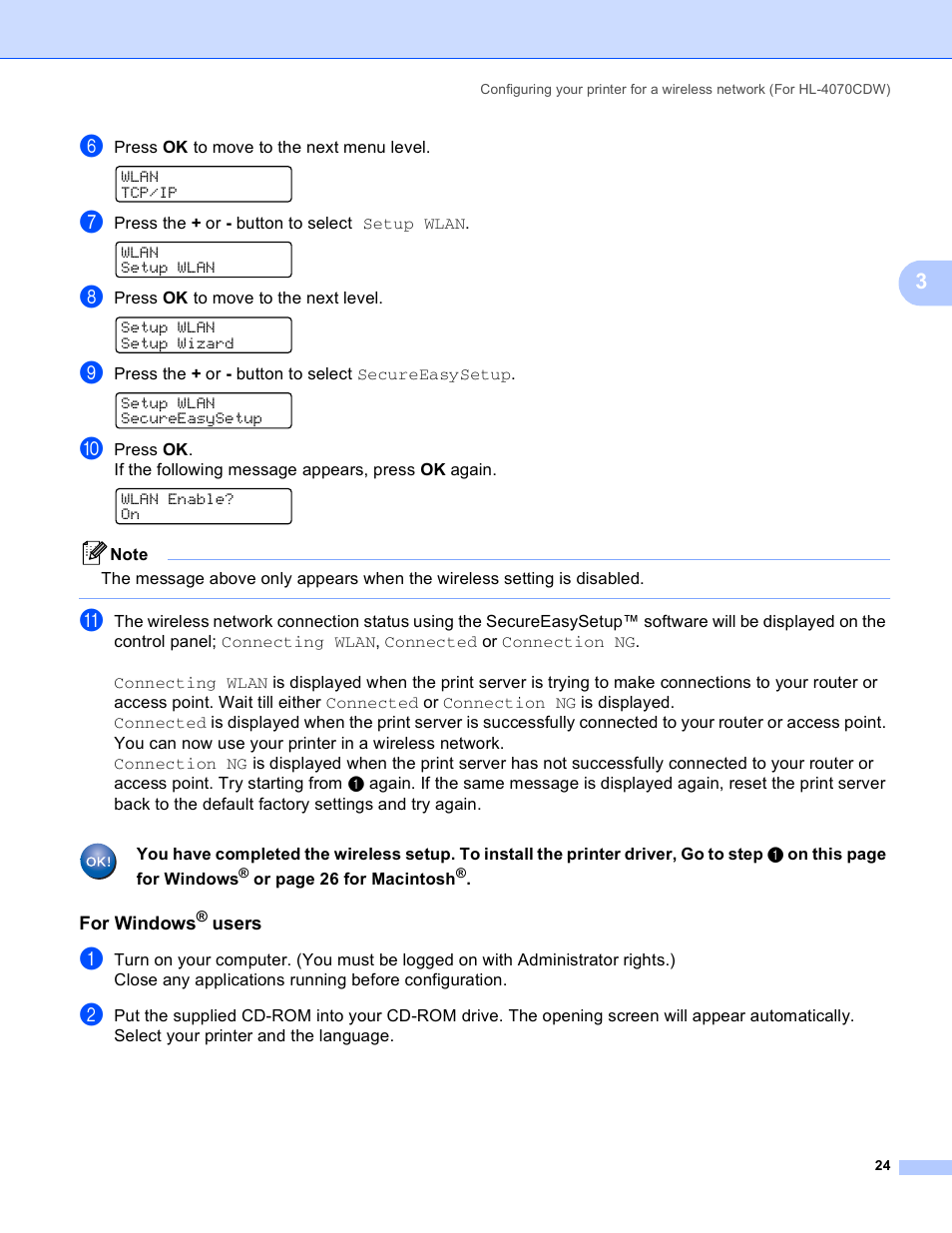 For windows® users | Brother HL 4040CN User Manual | Page 31 / 177