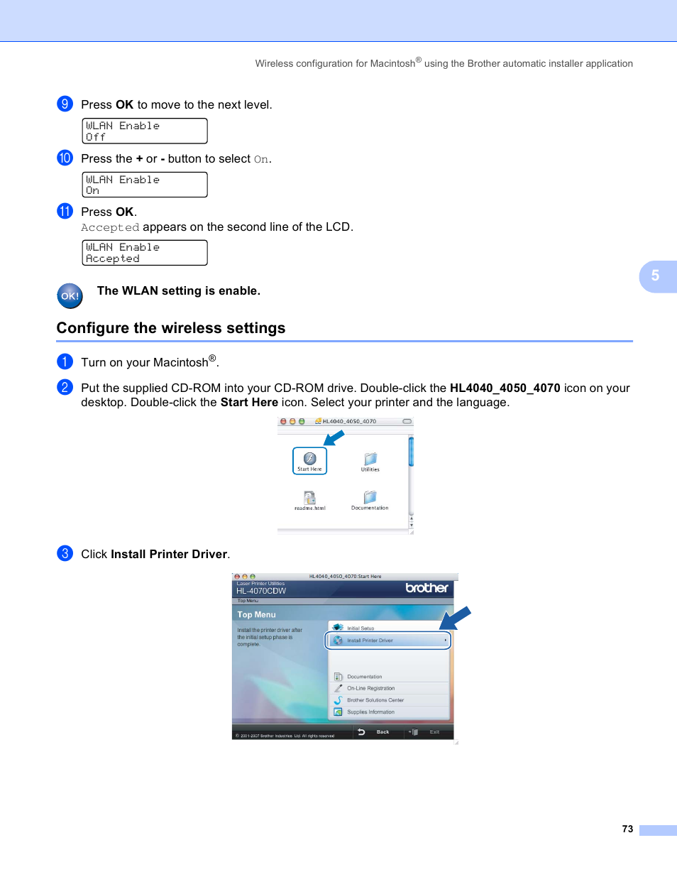 Configure the wireless settings | Brother HL 4040CN User Manual | Page 80 / 177