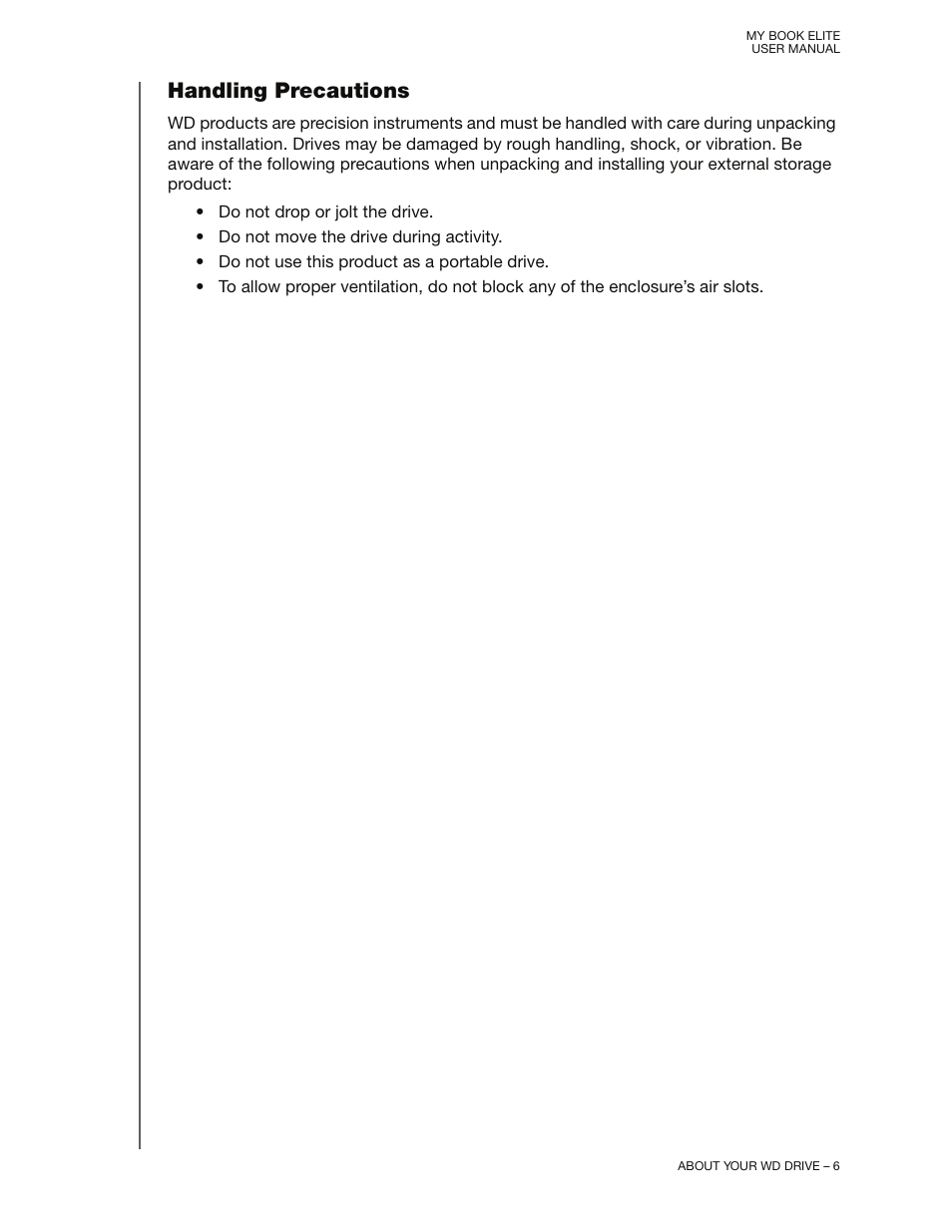 Handling precautions | Western Digital My Book Elite User Manual User Manual | Page 11 / 85