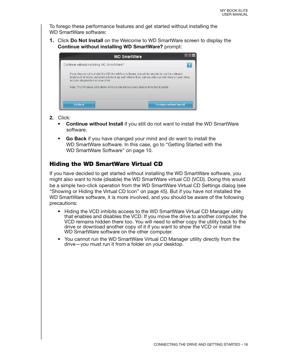 Hiding the wd smartware virtual cd, Hiding the w | Western Digital My Book Elite User Manual User Manual | Page 21 / 85
