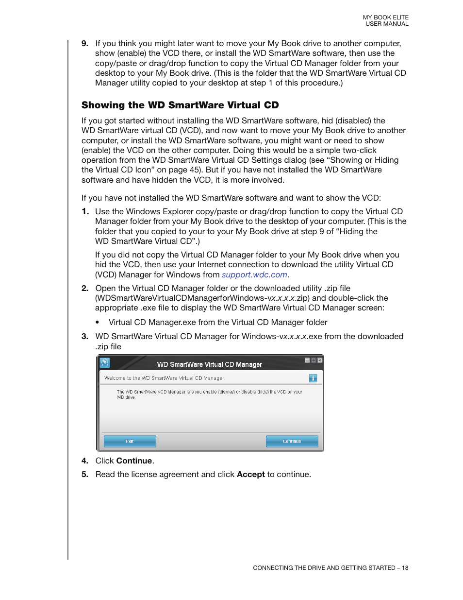 Showing the wd smartware virtual cd | Western Digital My Book Elite User Manual User Manual | Page 23 / 85