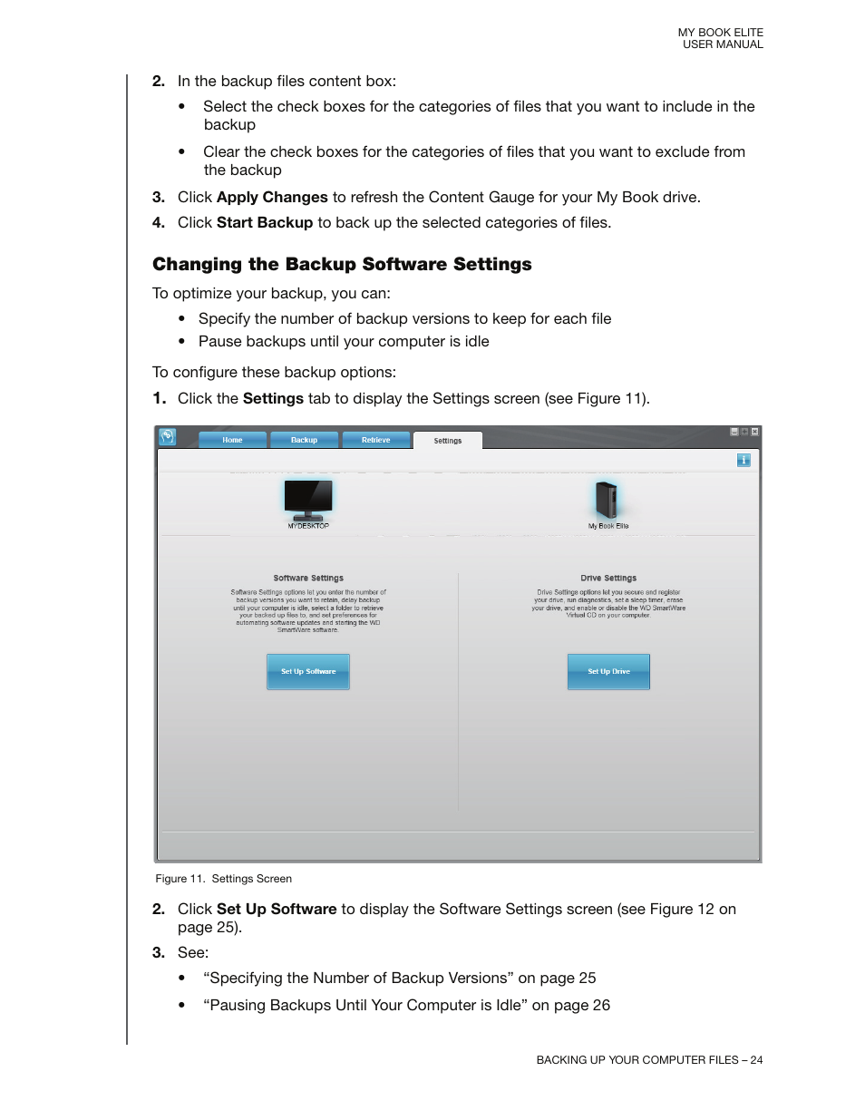 Changing the backup software settings | Western Digital My Book Elite User Manual User Manual | Page 29 / 85