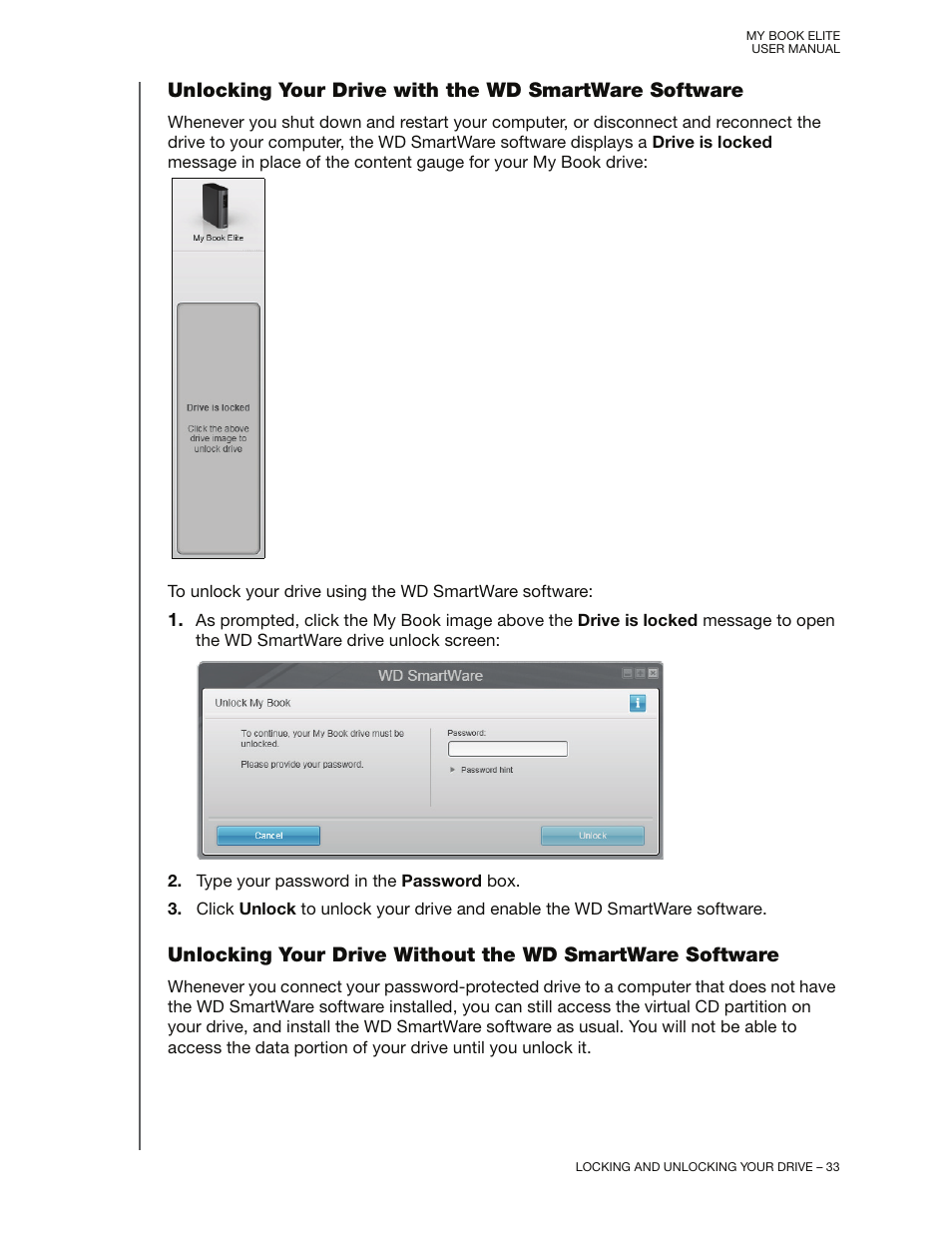 Unlocking your drive without the w | Western Digital My Book Elite User Manual User Manual | Page 38 / 85