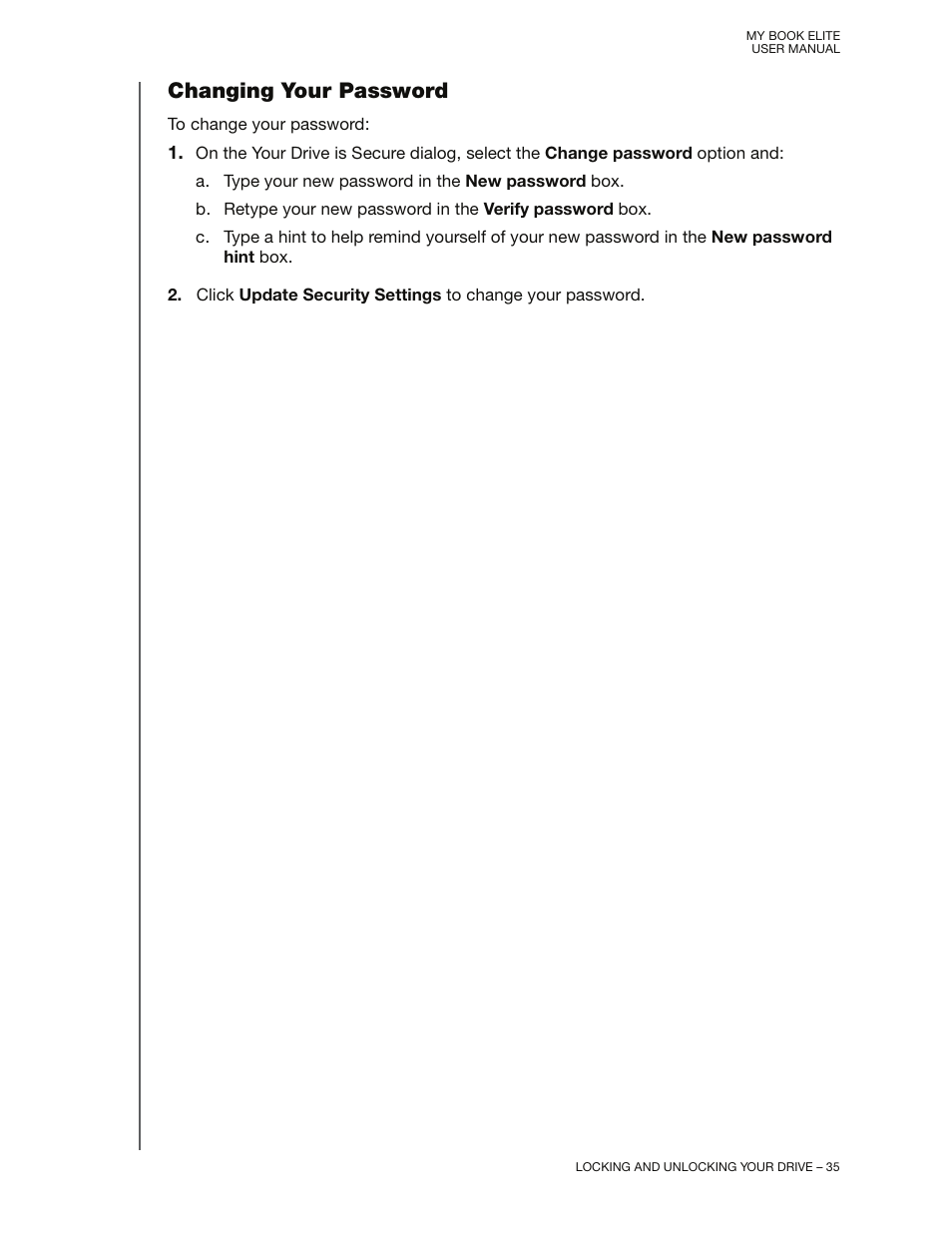Changing your password | Western Digital My Book Elite User Manual User Manual | Page 40 / 85