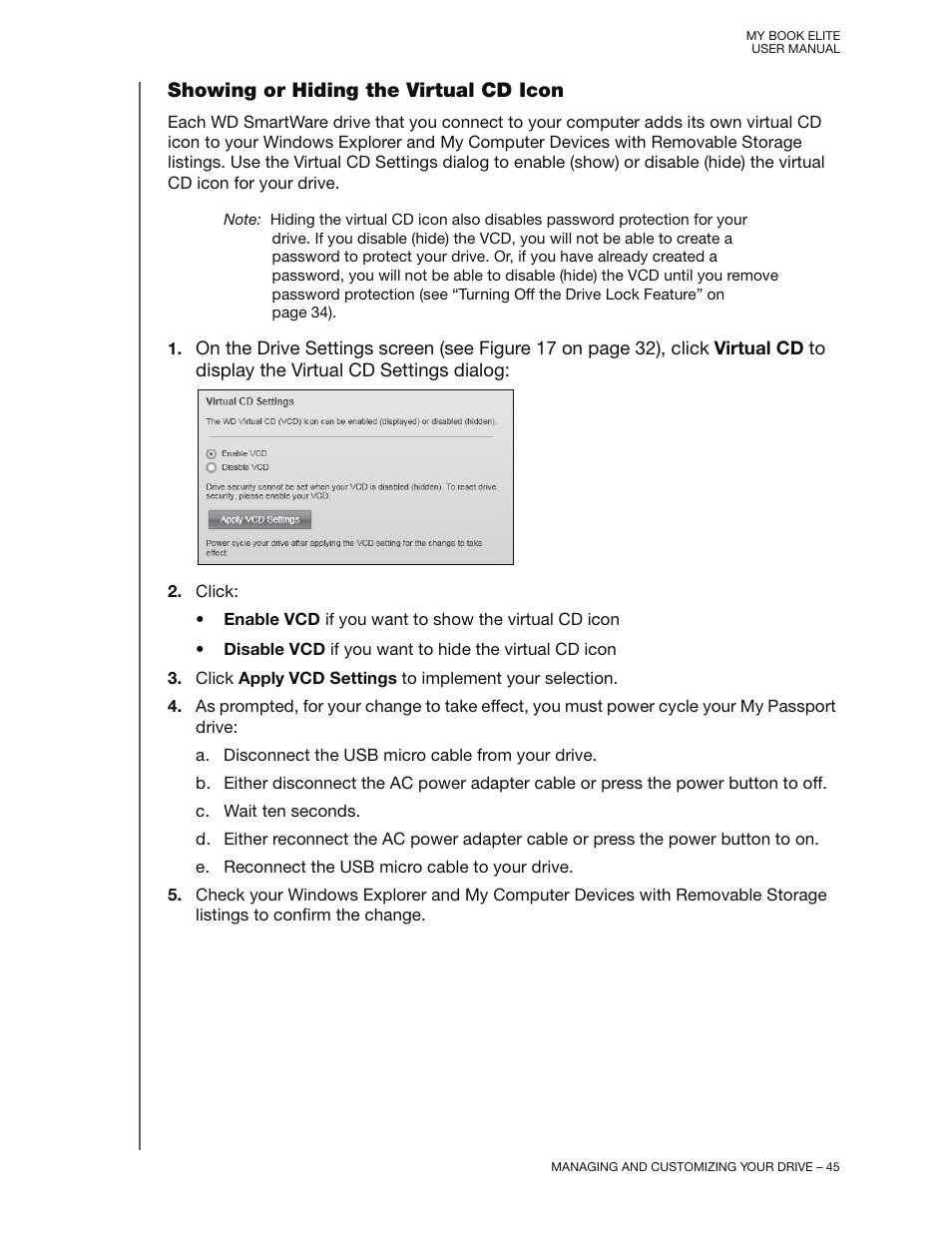 Showing or hiding the virtual cd icon | Western Digital My Book Elite User Manual User Manual | Page 50 / 85