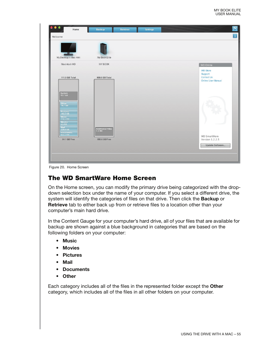 The wd smartware home screen | Western Digital My Book Elite User Manual User Manual | Page 60 / 85