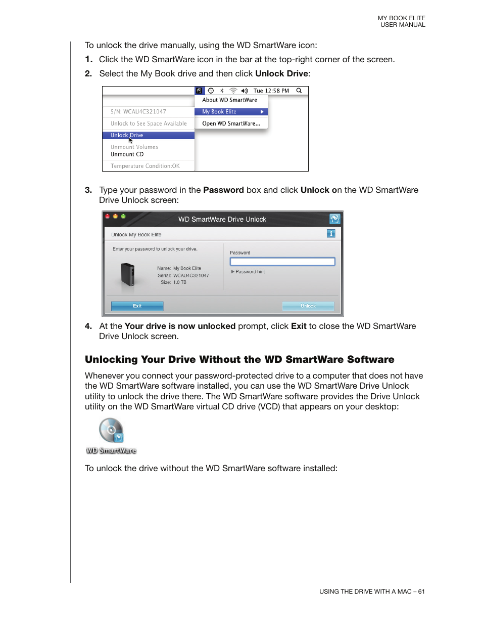 Unlocking your drive without the w | Western Digital My Book Elite User Manual User Manual | Page 66 / 85