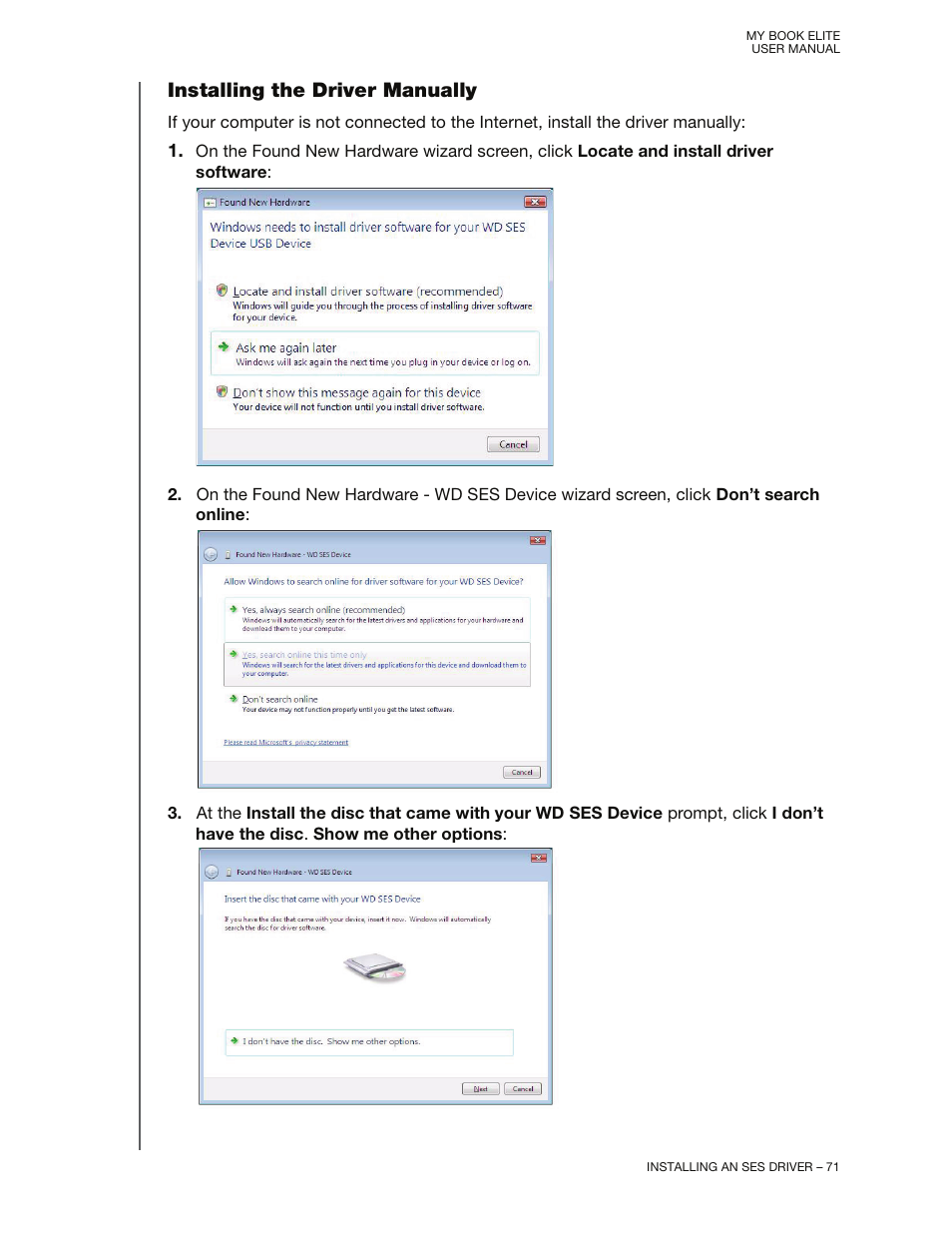 Installing the driver manually | Western Digital My Book Elite User Manual User Manual | Page 76 / 85