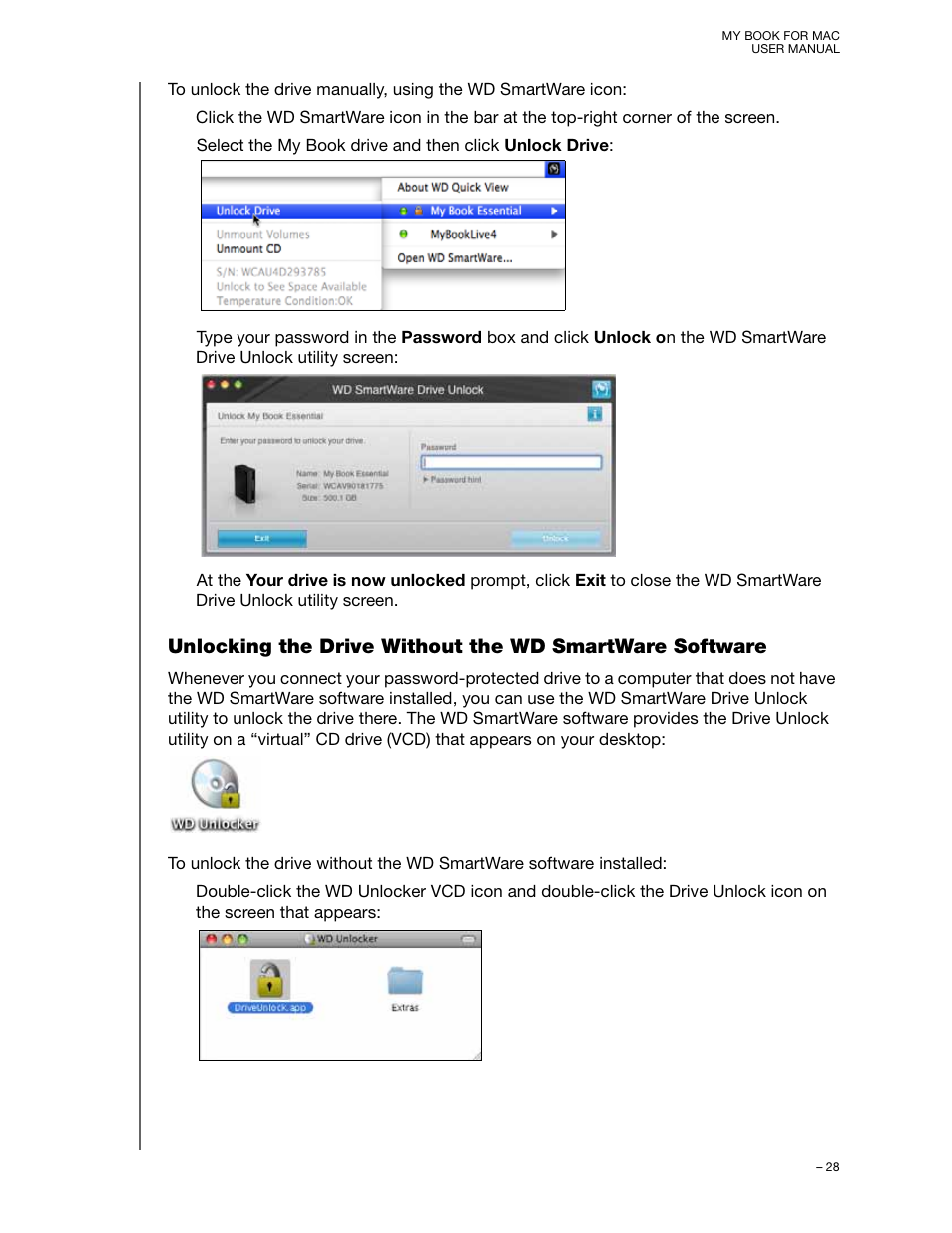Unlocking the drive without the w | Western Digital My Book for Mac User Manual User Manual | Page 33 / 78