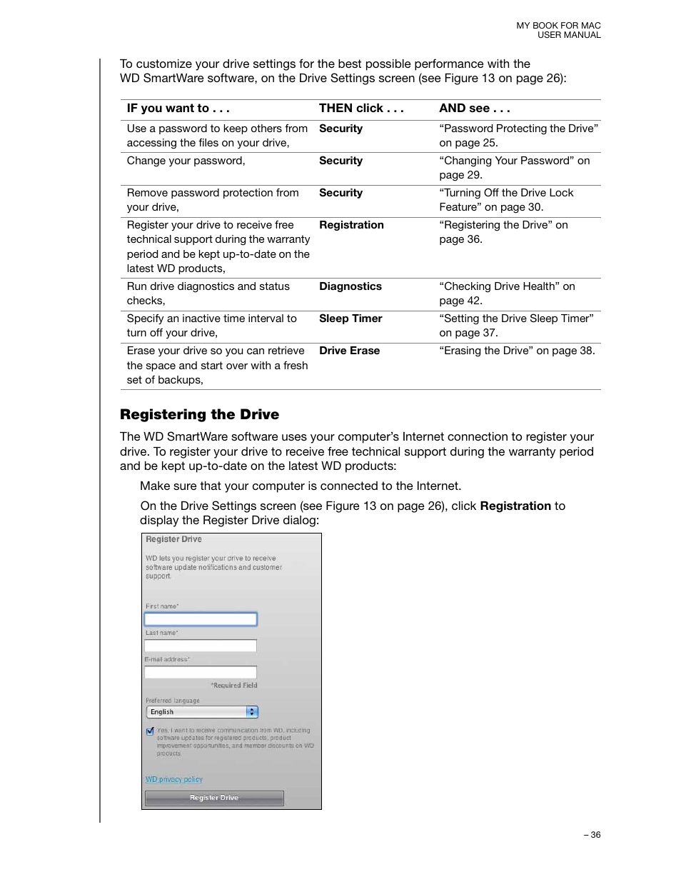 Registering the drive | Western Digital My Book for Mac User Manual User Manual | Page 41 / 78
