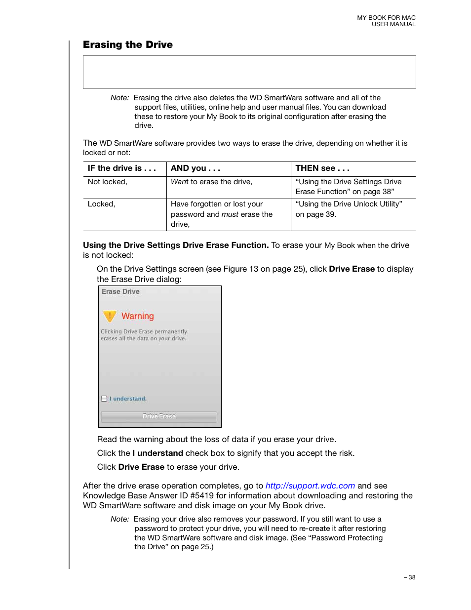 Erasing the drive | Western Digital My Book for Mac User Manual User Manual | Page 43 / 78