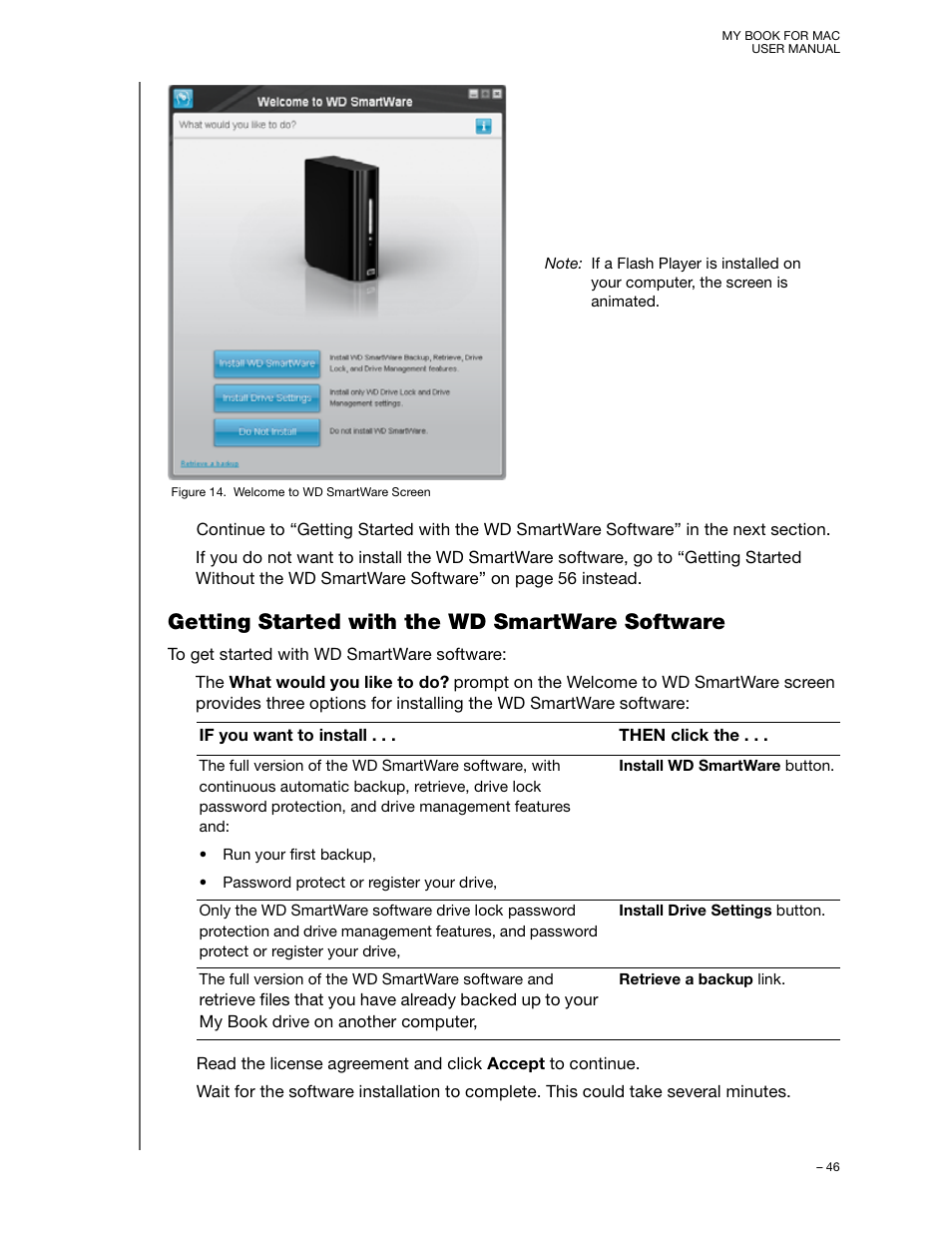 Getting started with the wd smartware software, Getting started with the wd smartware software” in | Western Digital My Book for Mac User Manual User Manual | Page 51 / 78