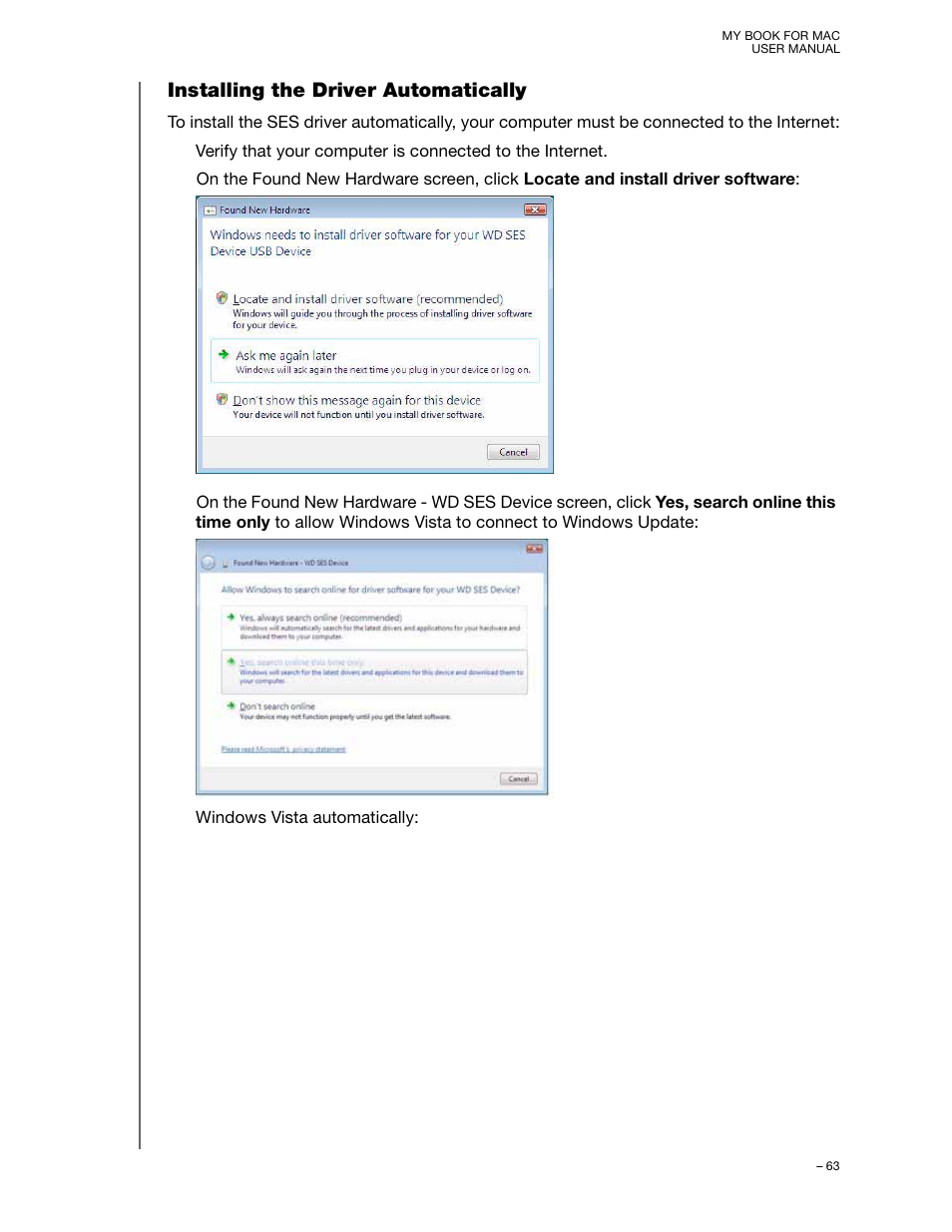 Installing the driver automatically | Western Digital My Book for Mac User Manual User Manual | Page 68 / 78