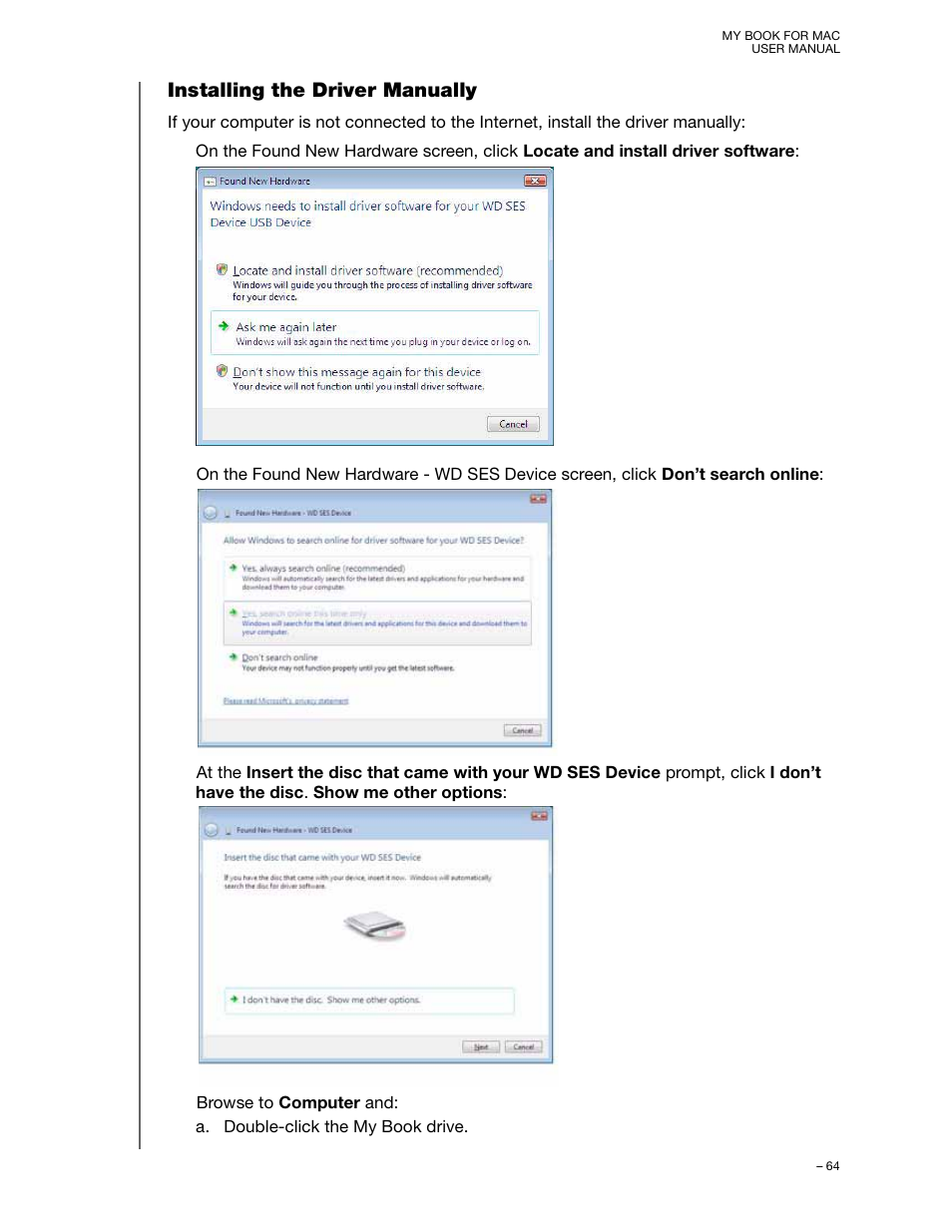 Installing the driver manually | Western Digital My Book for Mac User Manual User Manual | Page 69 / 78