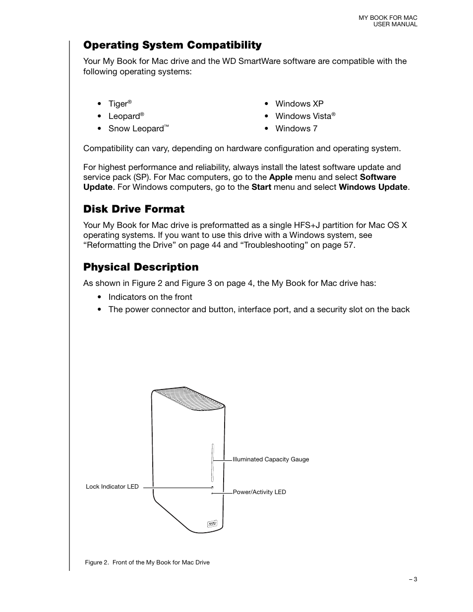 Operating system compatibility, Disk drive format, Physical description | Western Digital My Book for Mac User Manual User Manual | Page 8 / 78