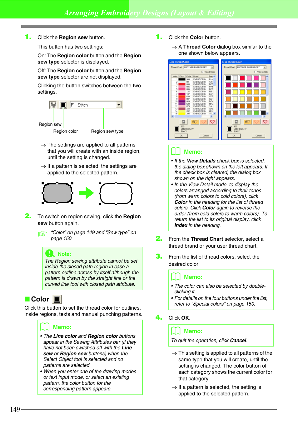 Arranging embroidery designs (layout & editing), Color | Brother PE-DESIGN V7 User Manual | Page 155 / 361