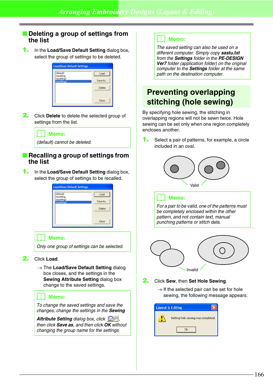 Preventing overlapping stitching (hole sewing), Arranging embroidery designs (layout & editing) | Brother PE-DESIGN V7 User Manual | Page 172 / 361