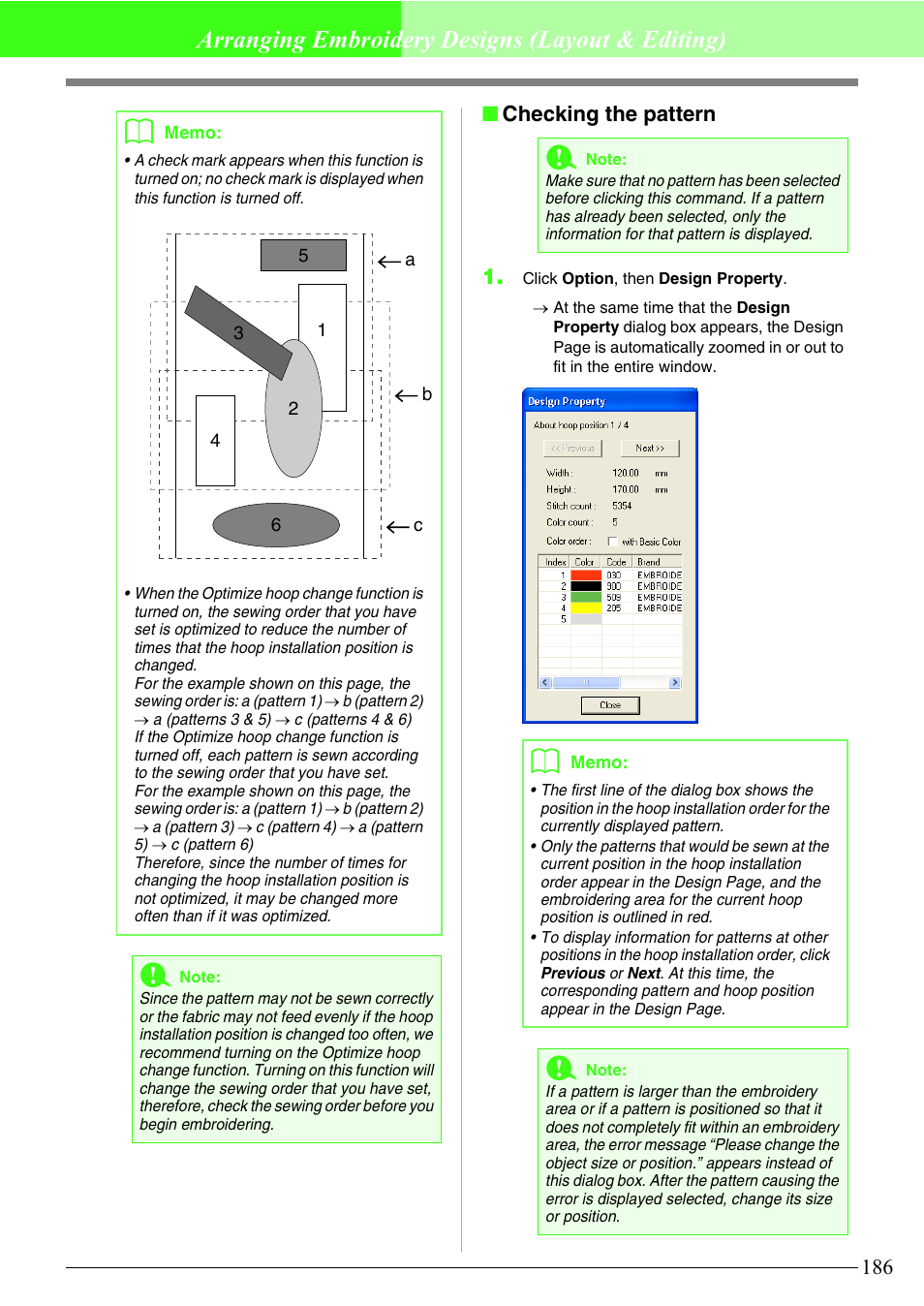 Arranging embroidery designs (layout & editing), Checking the pattern 1 | Brother PE-DESIGN V7 User Manual | Page 192 / 361