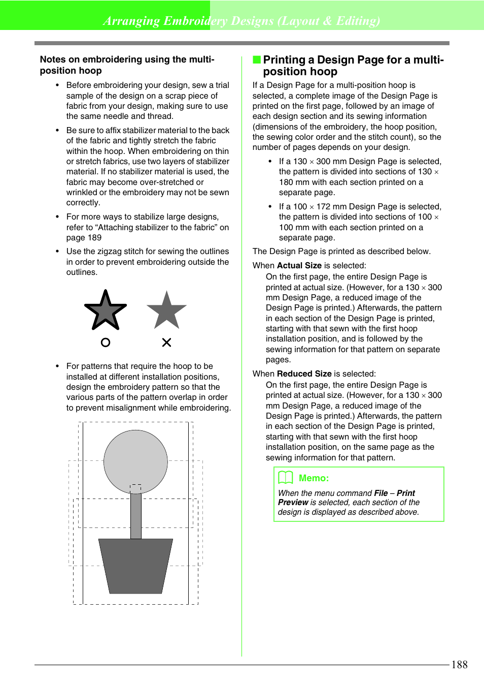 Arranging embroidery designs (layout & editing), Printing a design page for a multi- position hoop | Brother PE-DESIGN V7 User Manual | Page 194 / 361