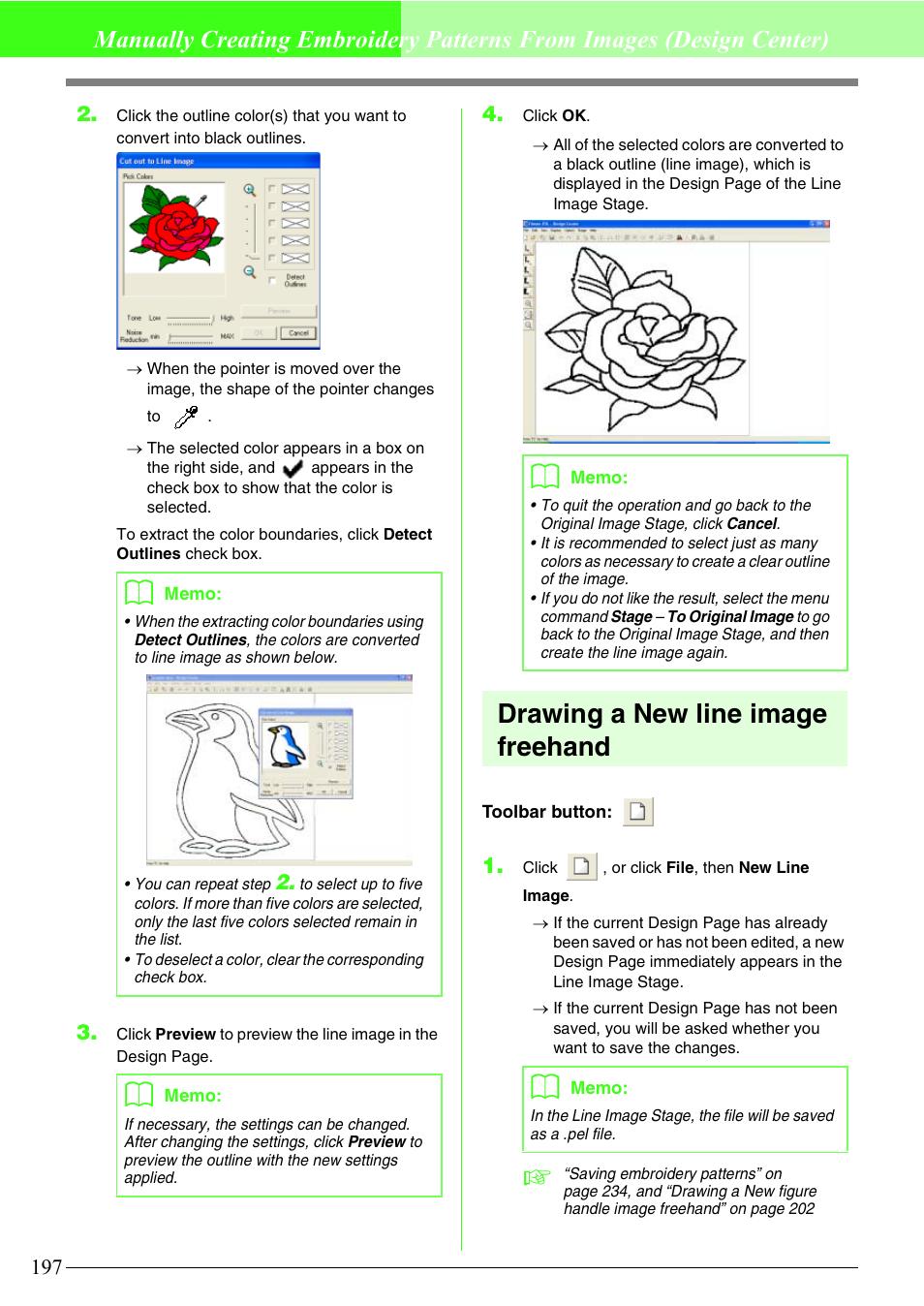 Drawing a new line image freehand | Brother PE-DESIGN V7 User Manual | Page 203 / 361