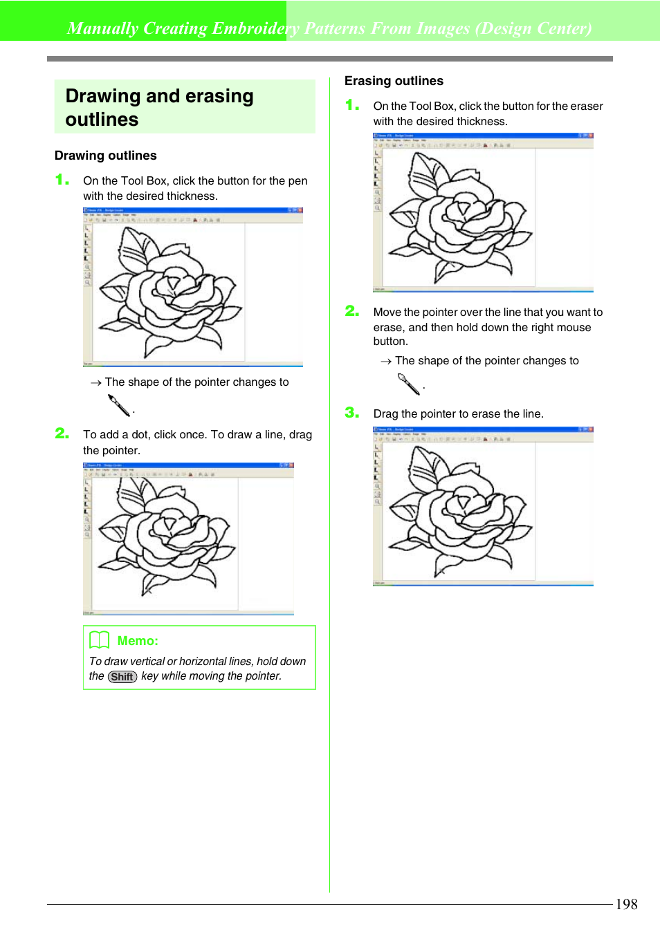 Drawing and erasing outlines | Brother PE-DESIGN V7 User Manual | Page 204 / 361