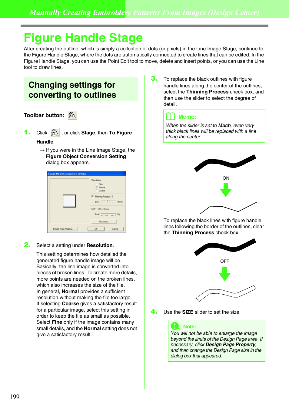 Figure handle stage, Changing settings for converting to outlines | Brother PE-DESIGN V7 User Manual | Page 205 / 361