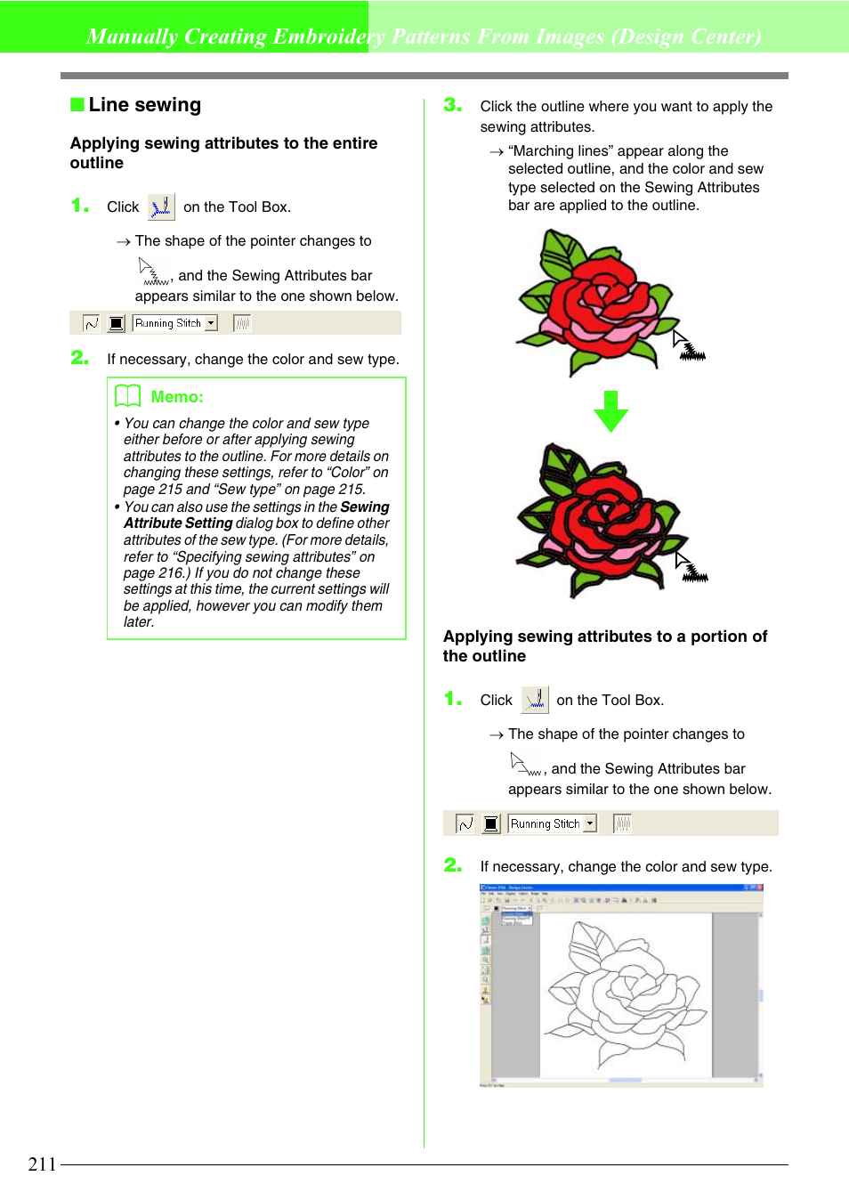 Line sewing | Brother PE-DESIGN V7 User Manual | Page 217 / 361