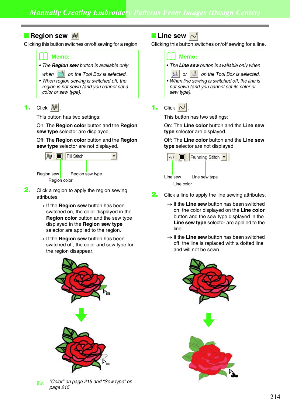 Region sew, Line sew | Brother PE-DESIGN V7 User Manual | Page 220 / 361