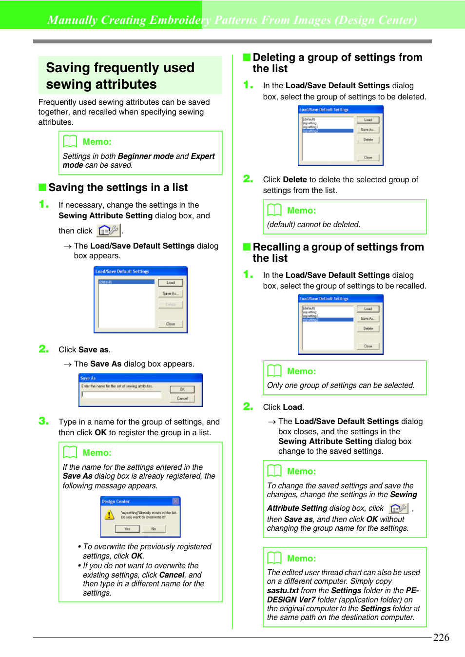 Saving frequently used sewing attributes | Brother PE-DESIGN V7 User Manual | Page 232 / 361