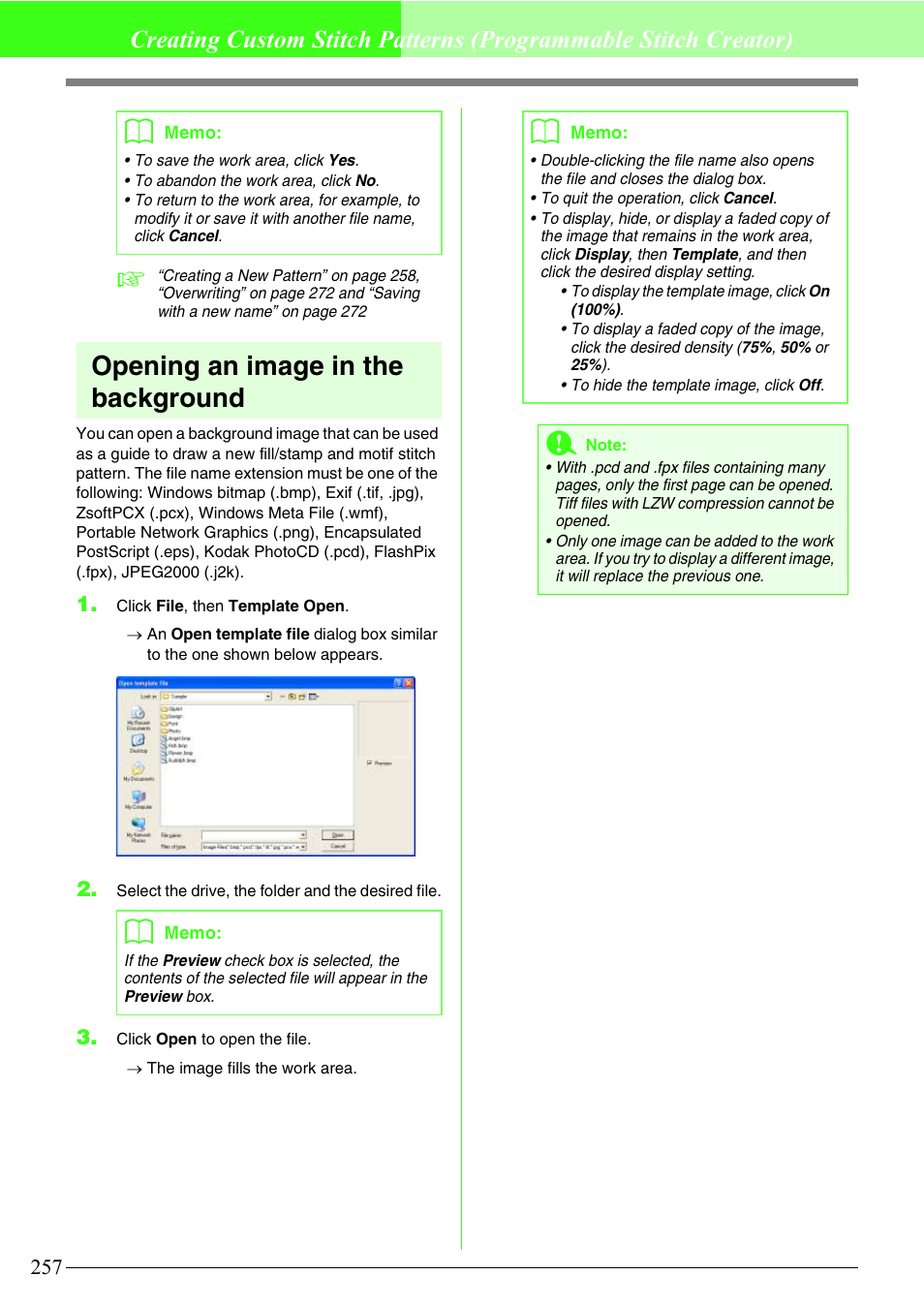 Opening an image in the background | Brother PE-DESIGN V7 User Manual | Page 263 / 361