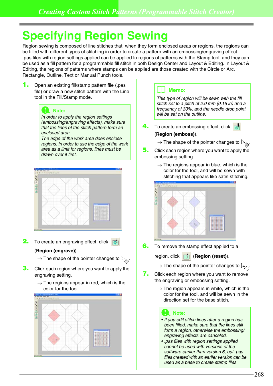 Specifying region sewing | Brother PE-DESIGN V7 User Manual | Page 274 / 361