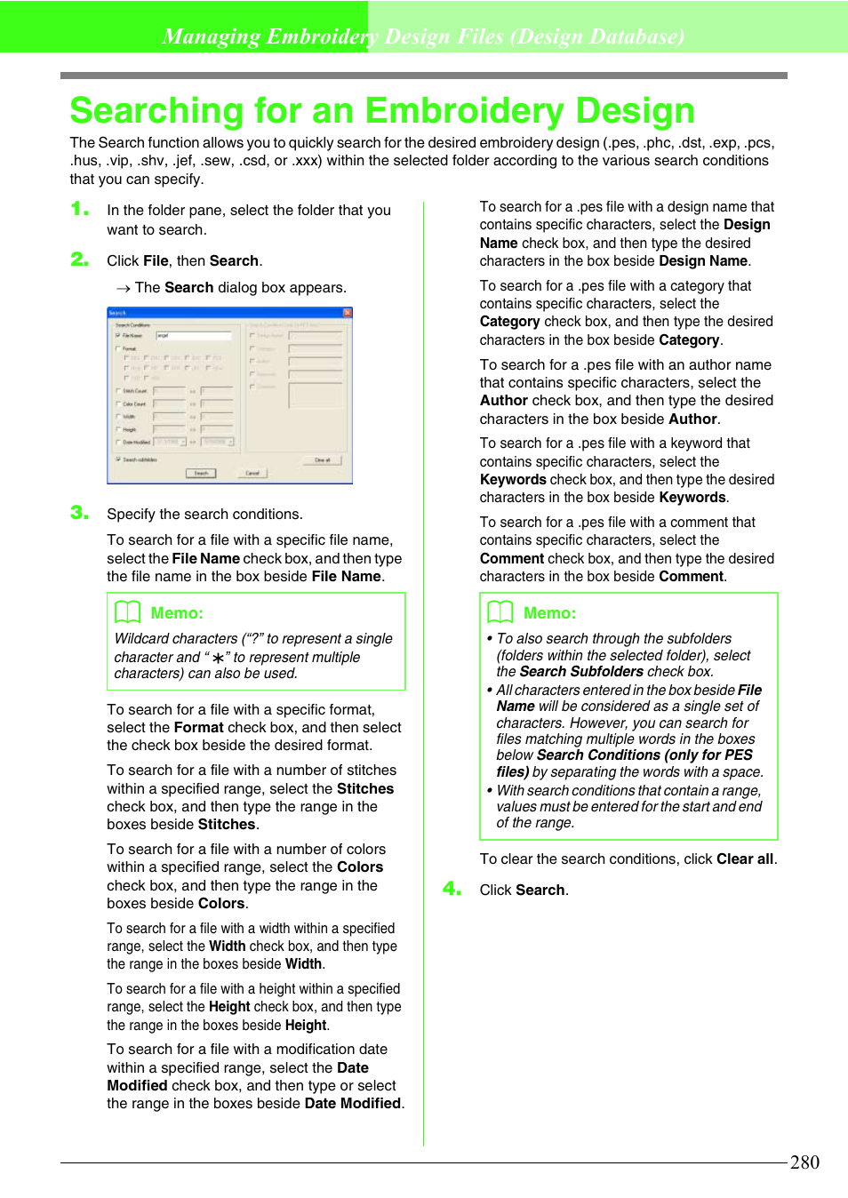 Searching for an embroidery design, Managing embroidery design files (design database) | Brother PE-DESIGN V7 User Manual | Page 286 / 361