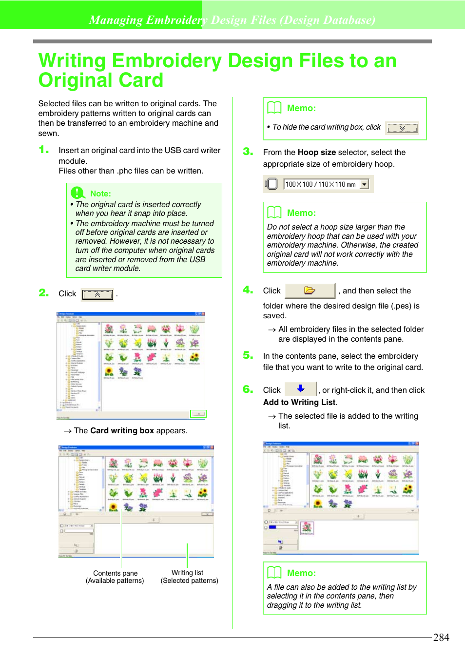 Managing embroidery design files (design database) | Brother PE-DESIGN V7 User Manual | Page 290 / 361