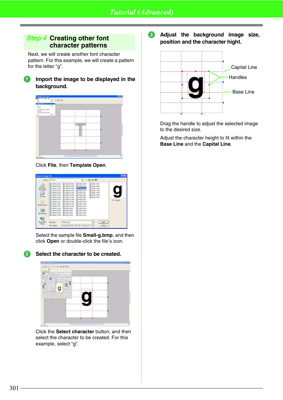 Tutorial (advanced), Step 4 creating other font character patterns | Brother PE-DESIGN V7 User Manual | Page 307 / 361