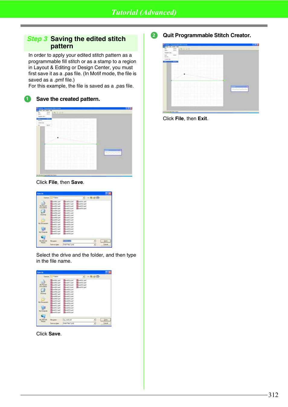Tutorial (advanced), Step 3 saving the edited stitch pattern | Brother PE-DESIGN V7 User Manual | Page 318 / 361