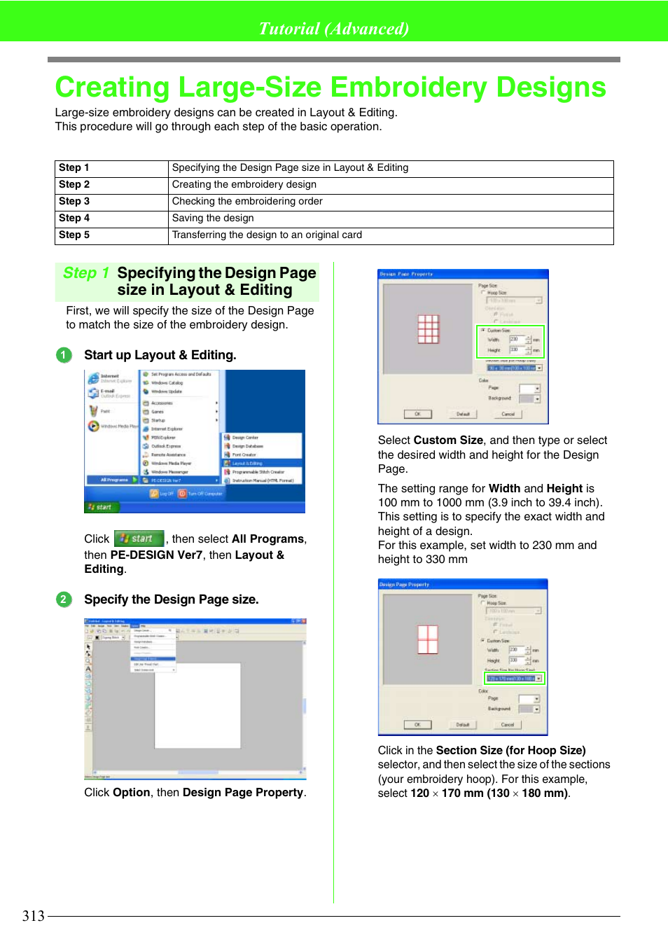 Creating large-size embroidery designs, Tutorial (advanced) | Brother PE-DESIGN V7 User Manual | Page 319 / 361