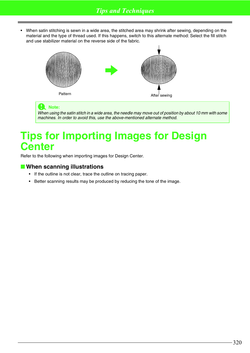 Tips for importing images for design center, Tips and techniques | Brother PE-DESIGN V7 User Manual | Page 326 / 361