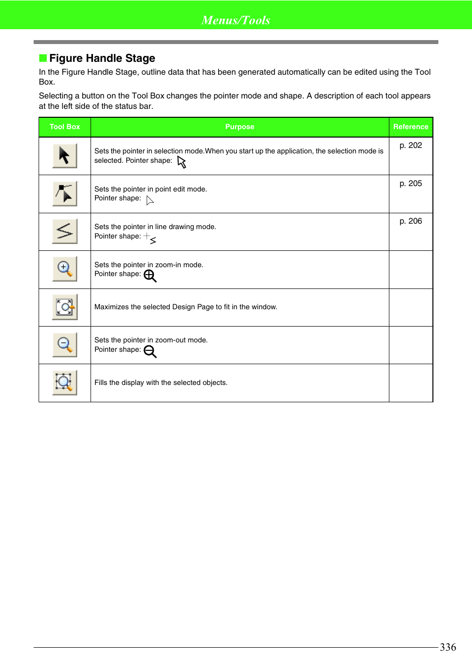 Menus/tools, Figure handle stage | Brother PE-DESIGN V7 User Manual | Page 342 / 361