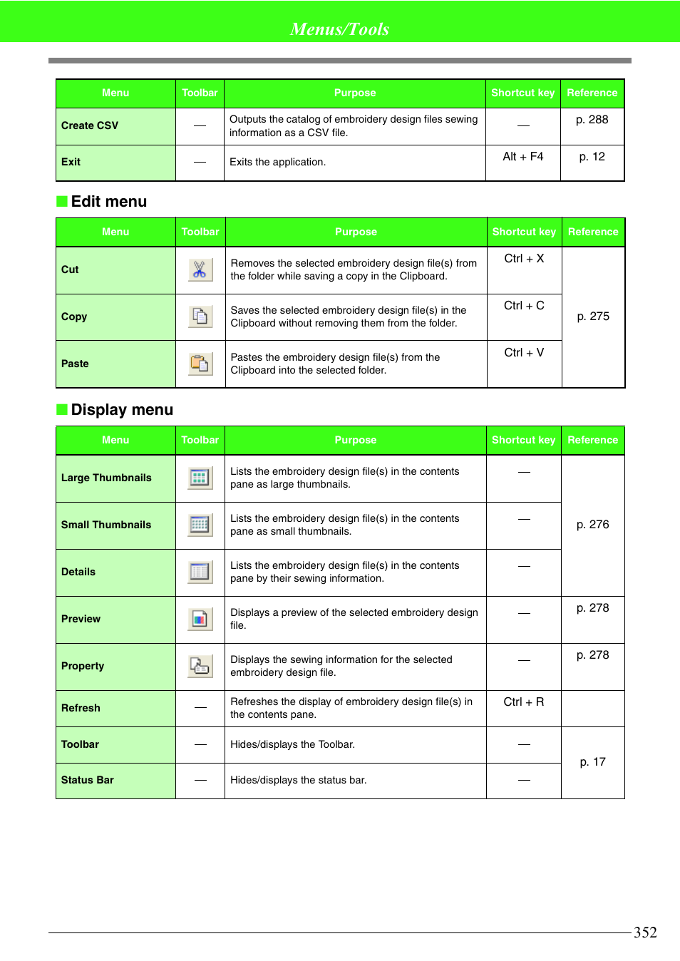 Menus/tools, Edit menu ■ display menu | Brother PE-DESIGN V7 User Manual | Page 358 / 361