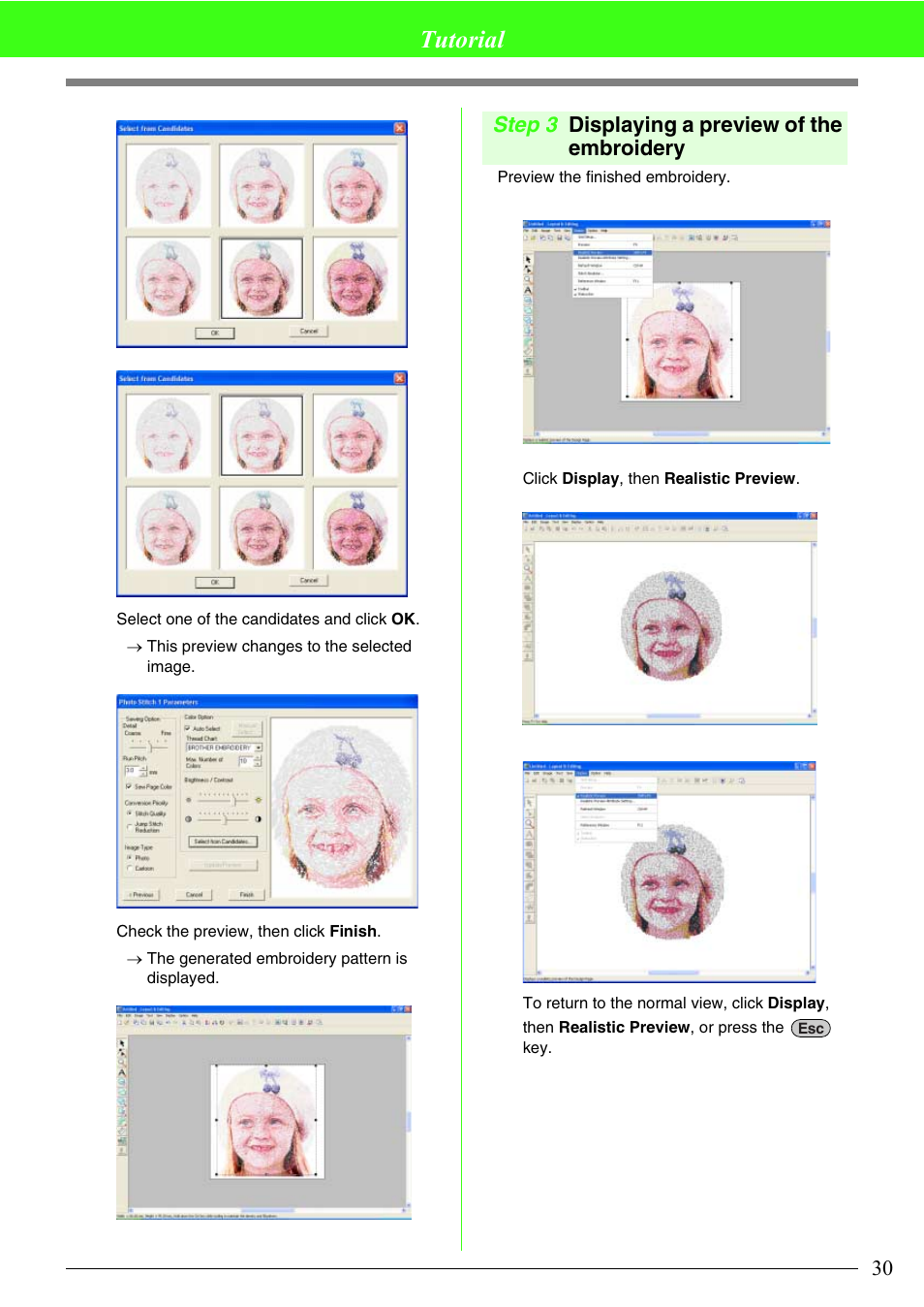 Tutorial, Step 3 displaying a preview of the embroidery | Brother PE-DESIGN V7 User Manual | Page 36 / 361