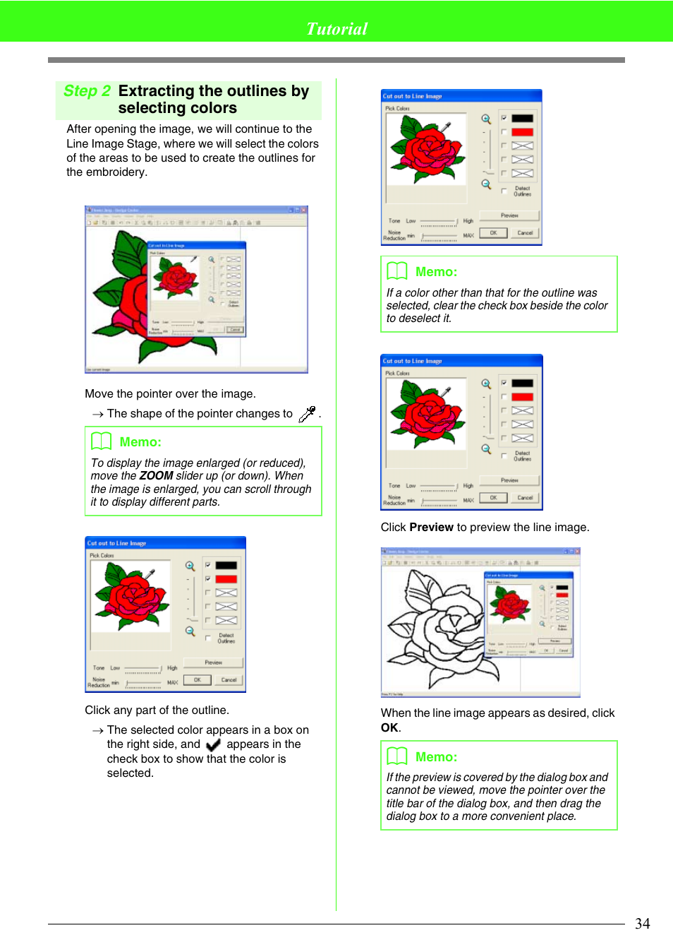 Tutorial, Step 2 extracting the outlines by selecting colors | Brother PE-DESIGN V7 User Manual | Page 40 / 361