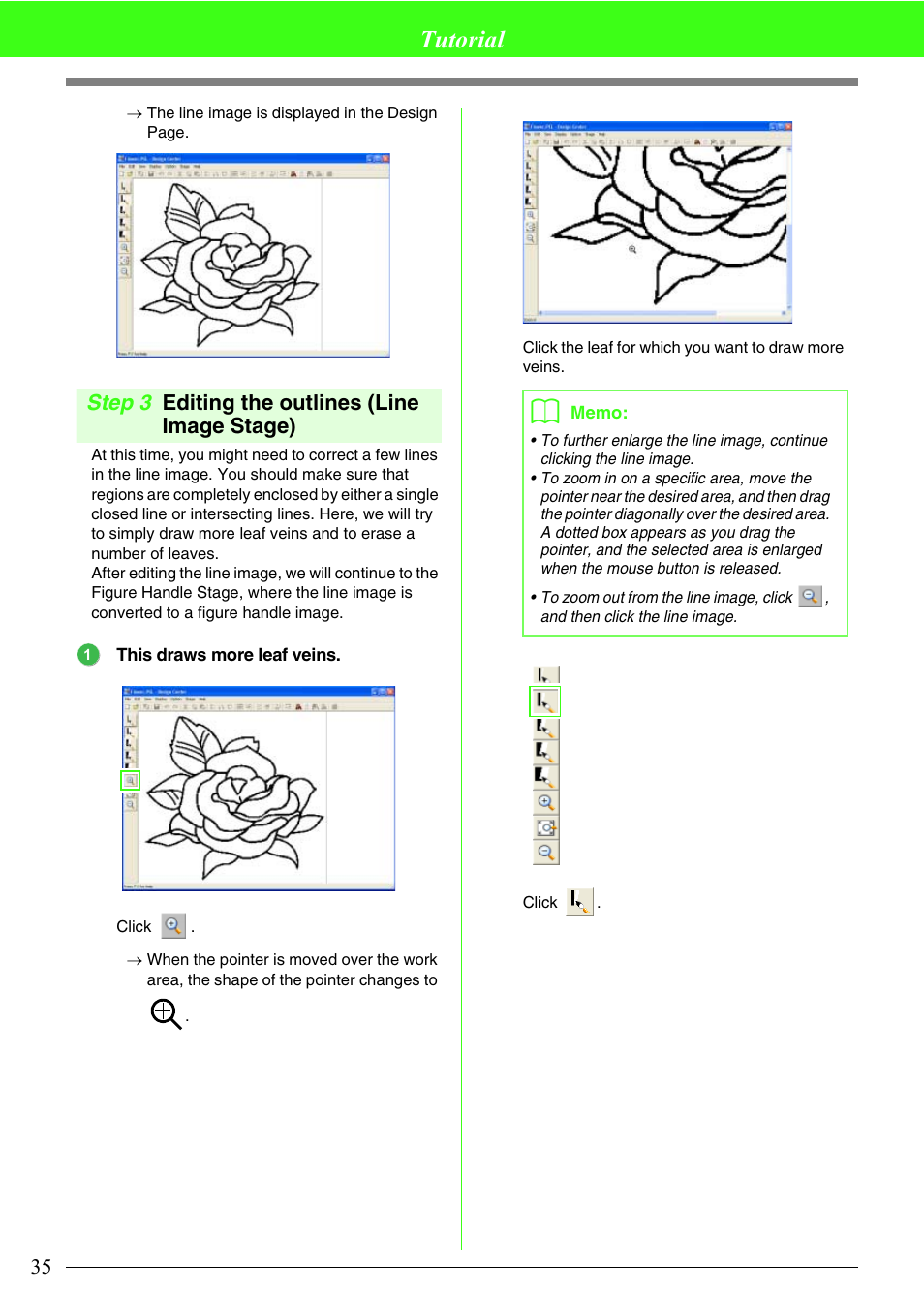 Tutorial, Step 3 editing the outlines (line image stage) | Brother PE-DESIGN V7 User Manual | Page 41 / 361