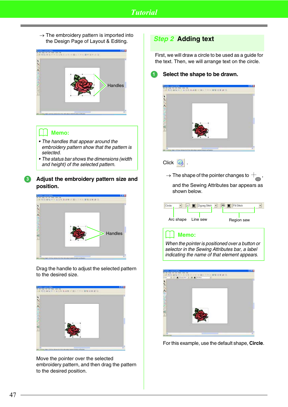 Tutorial, Step 2 adding text | Brother PE-DESIGN V7 User Manual | Page 53 / 361