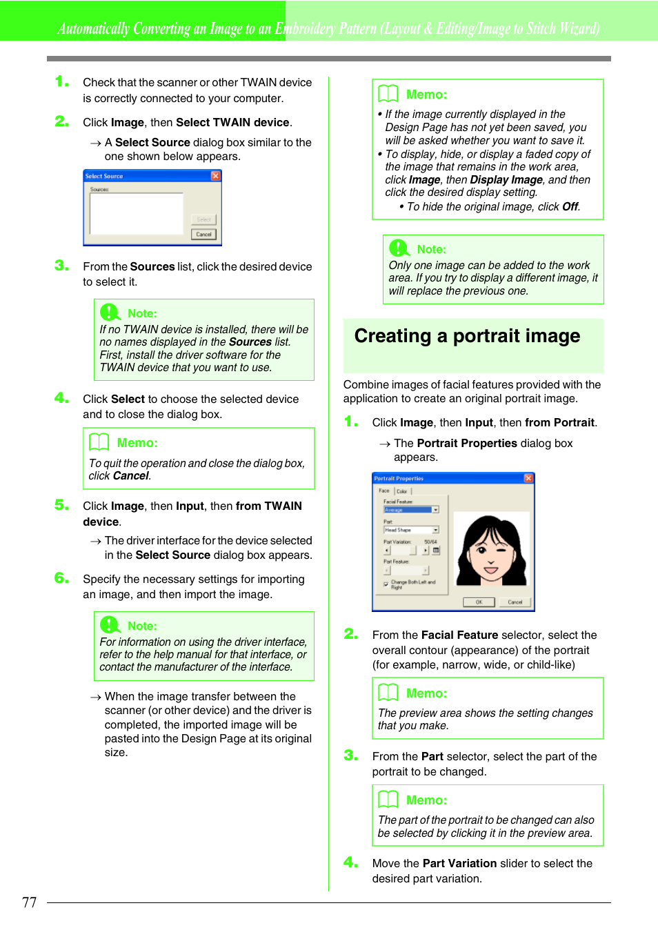 Creating a portrait image | Brother PE-DESIGN V7 User Manual | Page 83 / 361