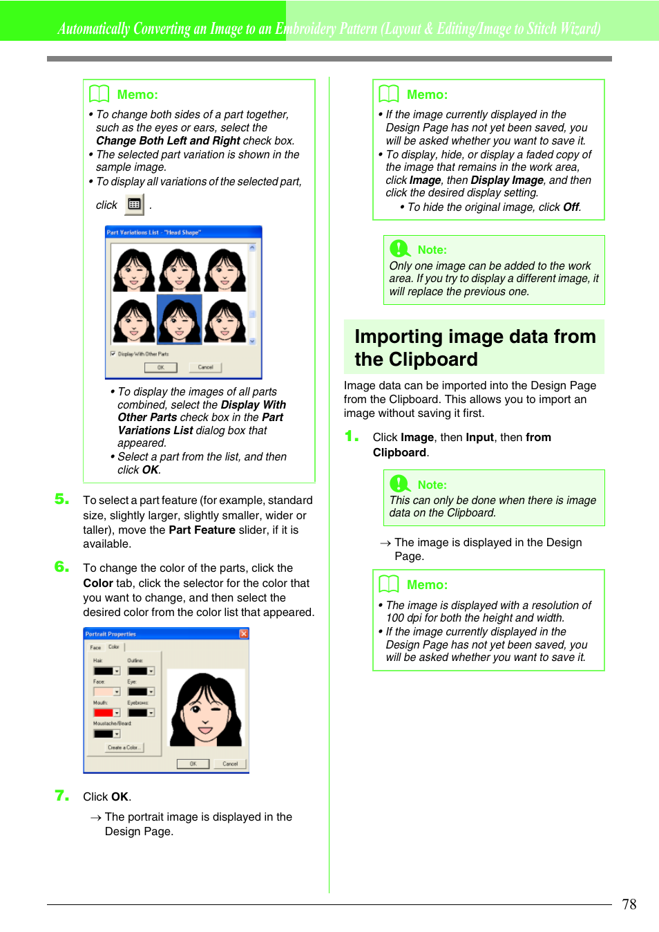 Importing image data from the clipboard | Brother PE-DESIGN V7 User Manual | Page 84 / 361